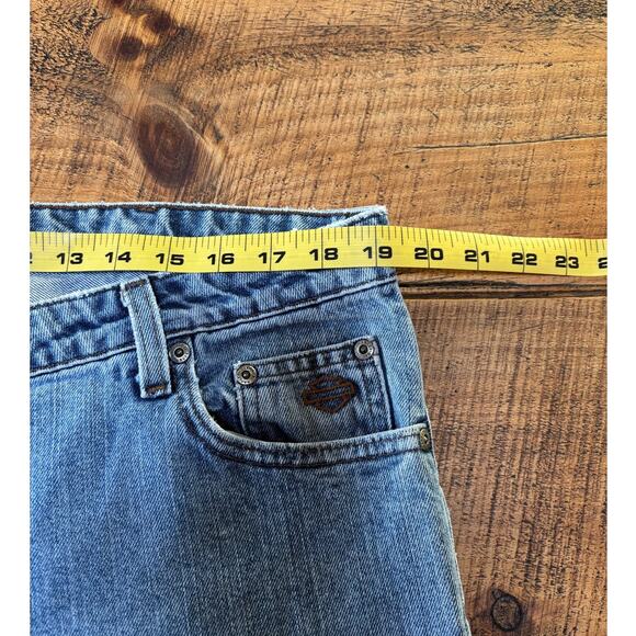 Harley Davidson Womens Bootcut Blue Denim Jeans 2007 Size 18 Regular FLAW - Picture 9 of 10